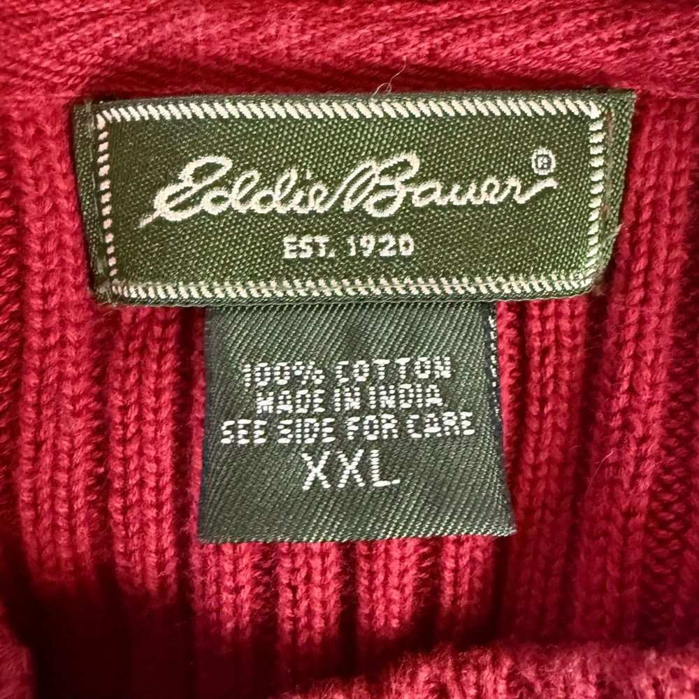 Eddie Bauer‎ Mens Red Ribbed Crewneck Long Sleeve Cotton Sweater XXL Holiday - Picture 3 of 6